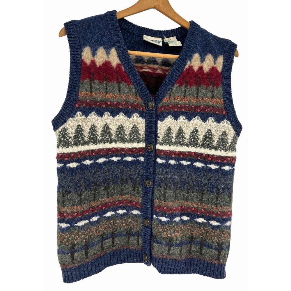 VTG Northern Reflections Womens Lg Button Up Hong Kong Sweater Vest Christmas